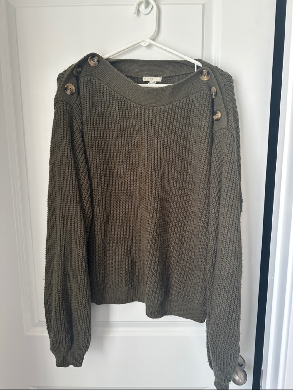 Cato Olive Button-Shoulder Knit Sweater